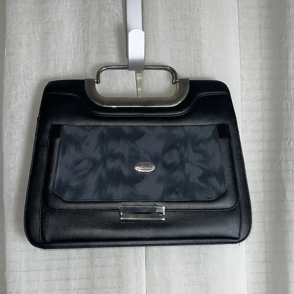 Bolinni Black Gray Top Handles Vintage Style Accordion Bag Crossbody Strap